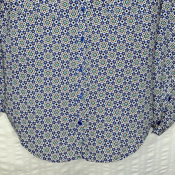 Express Portofino Shirt Womens Small Blue Floral Original Fit Roll Tab Button Up - Picture 3 of 11